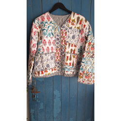 Vendbar Quiltet patchwork Jakke, hvid/sort