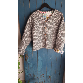 Vendbar Quiltet patchwork Jakke, hvid/sort