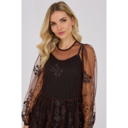 FUSCHIA DRESS, brun blomster kjole 