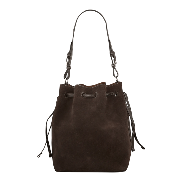 SUEDE BUCKET BAG, chocolate