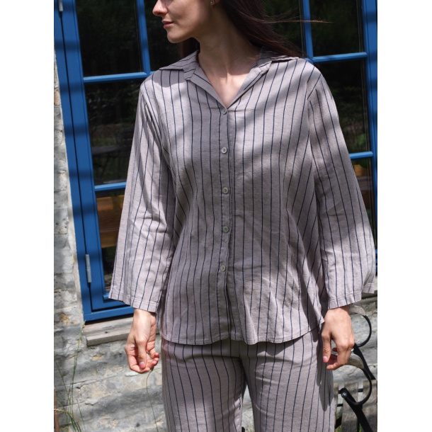 INEZ Bluse, Tiffany, Nougat/navy Stripes