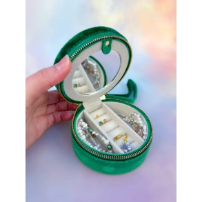 Rundt smykkeskrin med spejl i velour, By Malumade